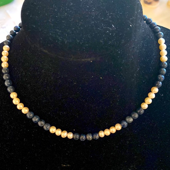 NWOT. Local Artisan’s genuine Lapis and cultured Pearl necklace. - Picture 2 of 5